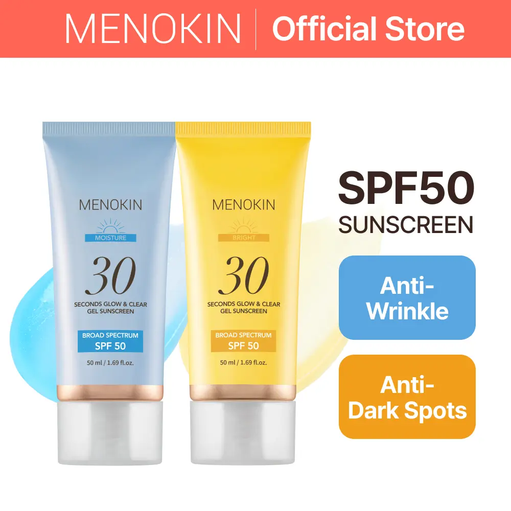 [MENOKIN] 30 Seconds Glow & Clear Gel Sunscreen SPF 50 (1.69 fl oz) | Daytime Anti-Aging Peptide SPF | Anti-Dark Spot Niacinamide SPF |2-in-1 Korean Sunscreen | Jelly-to-Water Texture, No White Cast, Lightweight, Non-Sticky, Hydrating Formula