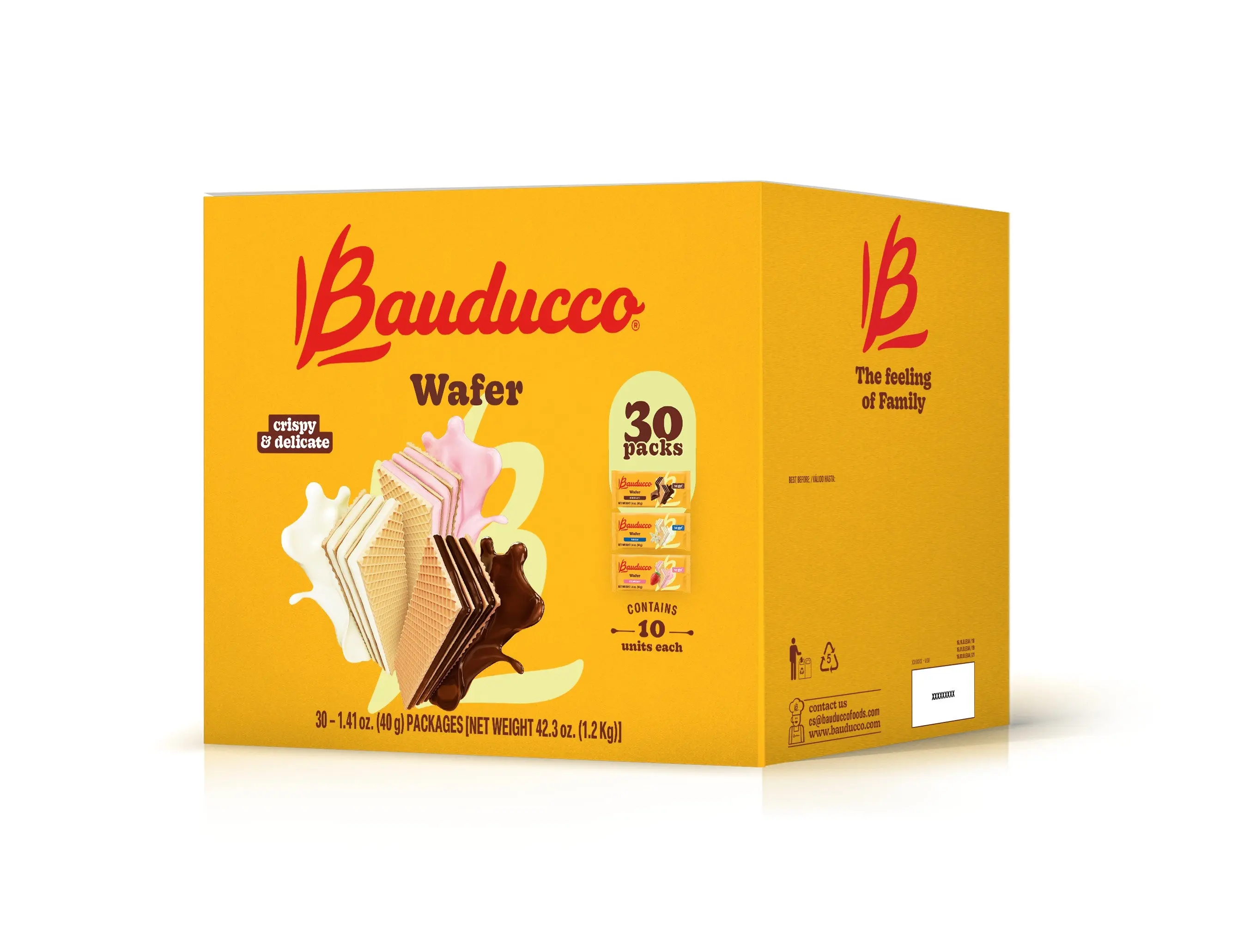 Wafer Bauducco Wafer Single-Serve Box – Crispy Wafers in Chocolate, Vanilla, and Strawberry Flavors, 42.3 oz (30-Pack)