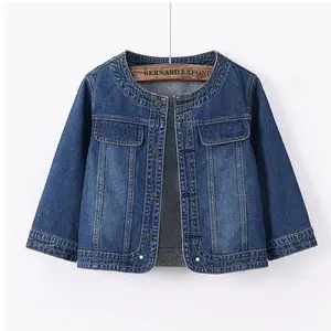 New5XL New Quarter sleeved O neck Denim Jacket For women's Summer 2025 New Spring Short Loose Top Paired With Dress Cowboy Outwear