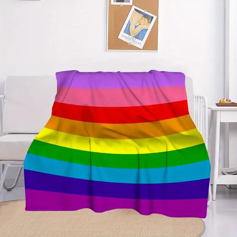 1pc Gilbert Baker Pride Flag Throw Blanket - Vibrant Rainbow Stripes, Soft Flannel All-Season Decorative Blanket for Bed, Sofa & Home Decor - LGBTQ+ Pride Gift, Throw Blanket for Couch, Bed Cover, Cozy Texture, Quality Craftsmanship