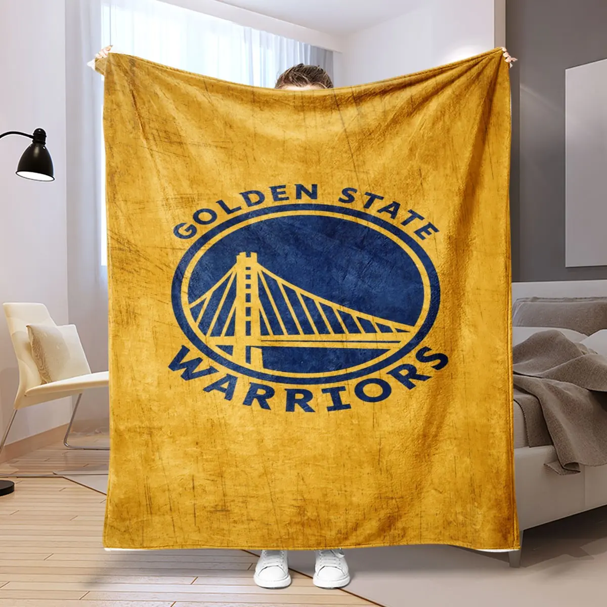 Golden State Warriors Vintage Logo Flannel Blanket, Soft Warm Anti-Pilling, Ideal Gift for Naps Camping Travel