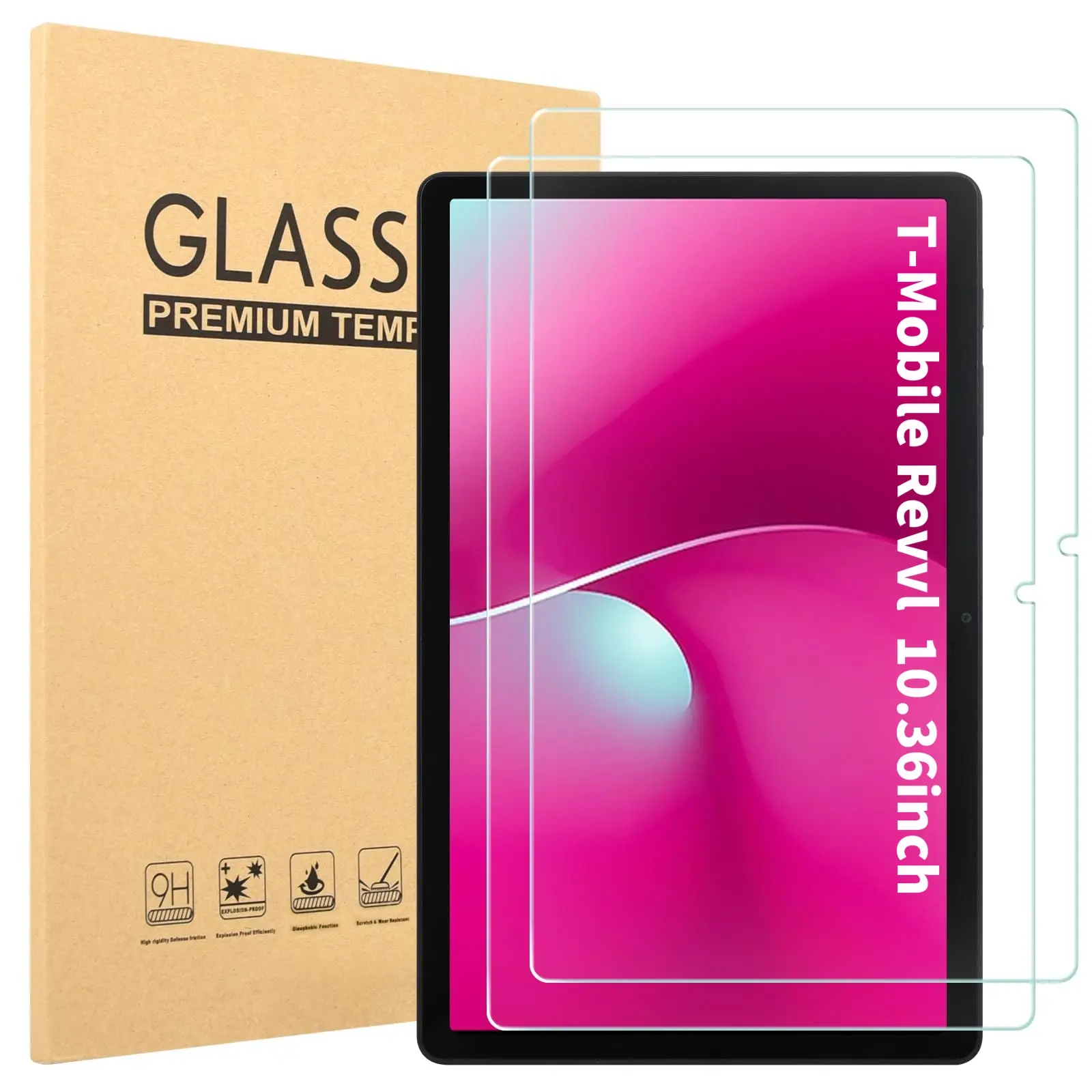 Jess Tech 2 pack tempered glass Tablet screen protective film accessories for T-Mobile Revvl Tab 5G 10.36-inch 2023 model, scratch-resistant and easy to install, perfect coverage, Tablet Screen Protectors
