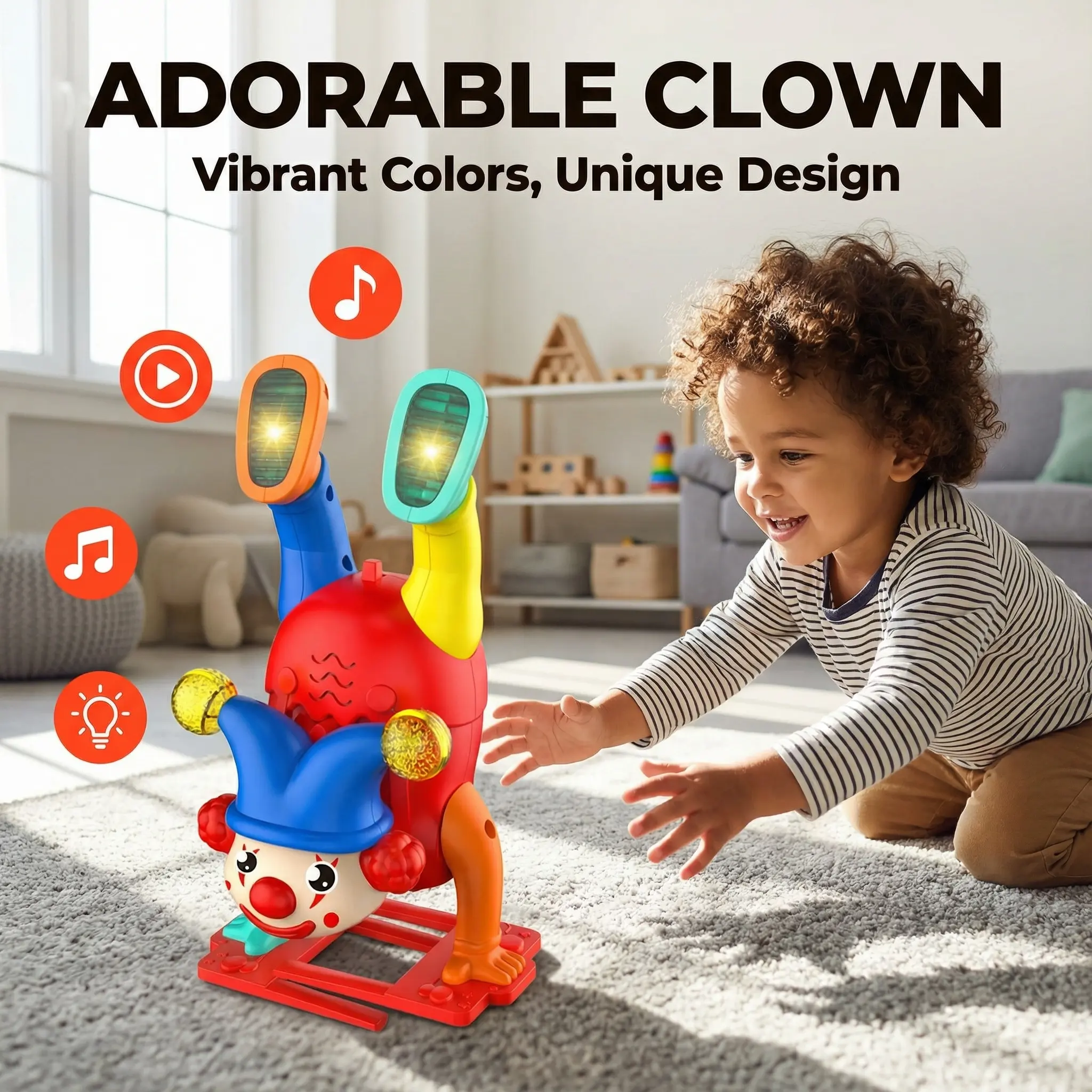 Miracland Handstand Walking Clown, Upside-Down Dancing Clown Toy Circus Clown Show Toy Musical Toy Handstand Walk Clown Toy with Light and Music (Red)