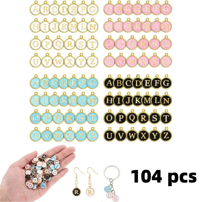104 pcs multi-color letter pendant set (A-Z) - enamel letter pendant, suitable for DIY jewelry making, personalized necklaces, keychains, and handmade projects