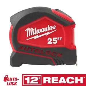 Milwaukee 25 ft. SAE Auto Lock Tape Measure with 9 ft. Standout & Fractional Scale for Precise Measurements