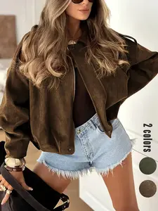 Women's Suede Jacket, Faux Leather Bomber, Oversized Bat Sleeve Coat, Y2K Retro Vintage Style, TikTok Viral, Batwing