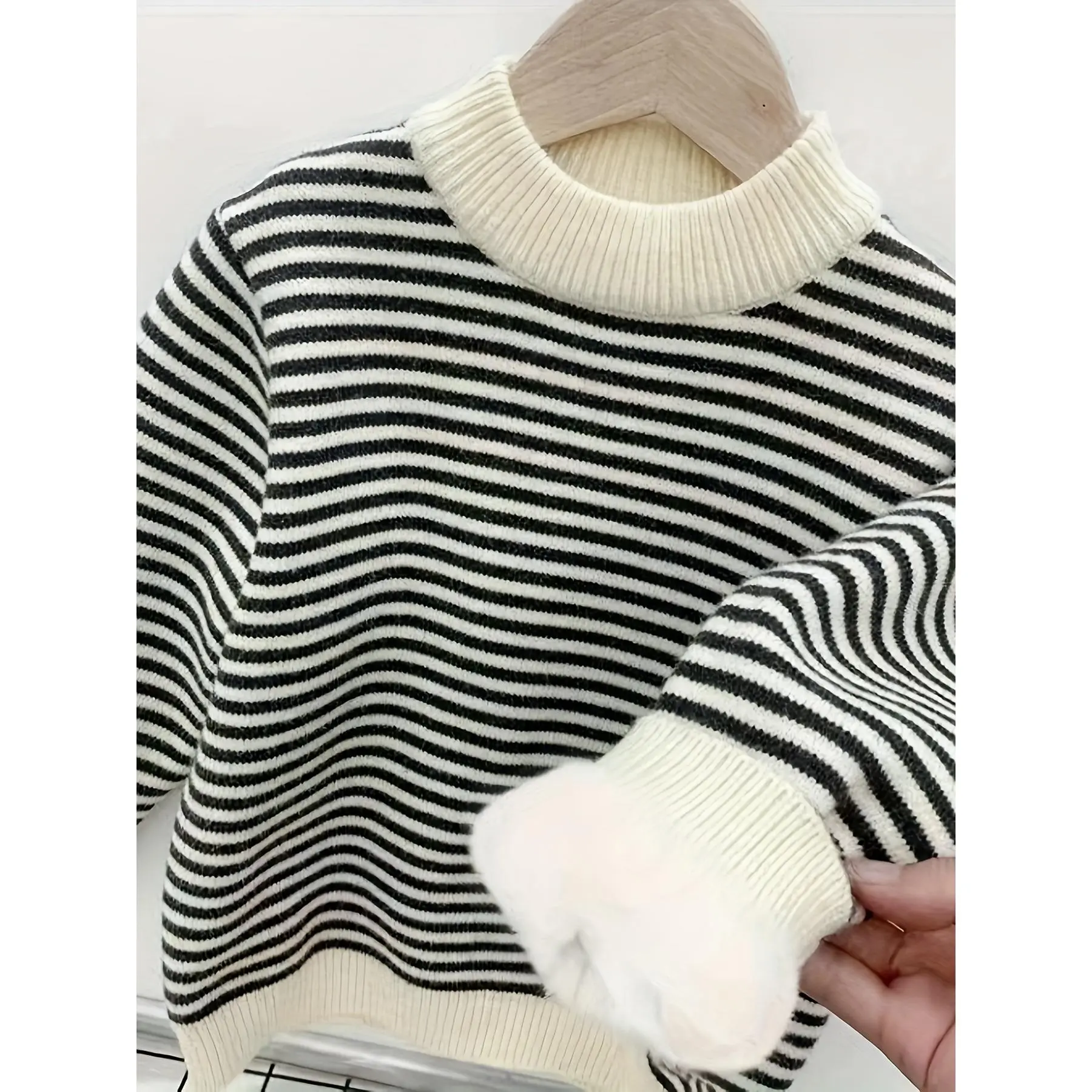 Boys' Preppy Striped Knit Sweater, Soft Long Sleeve Crew Neck Polyester Pullover for Casual Fall and Winter Wear