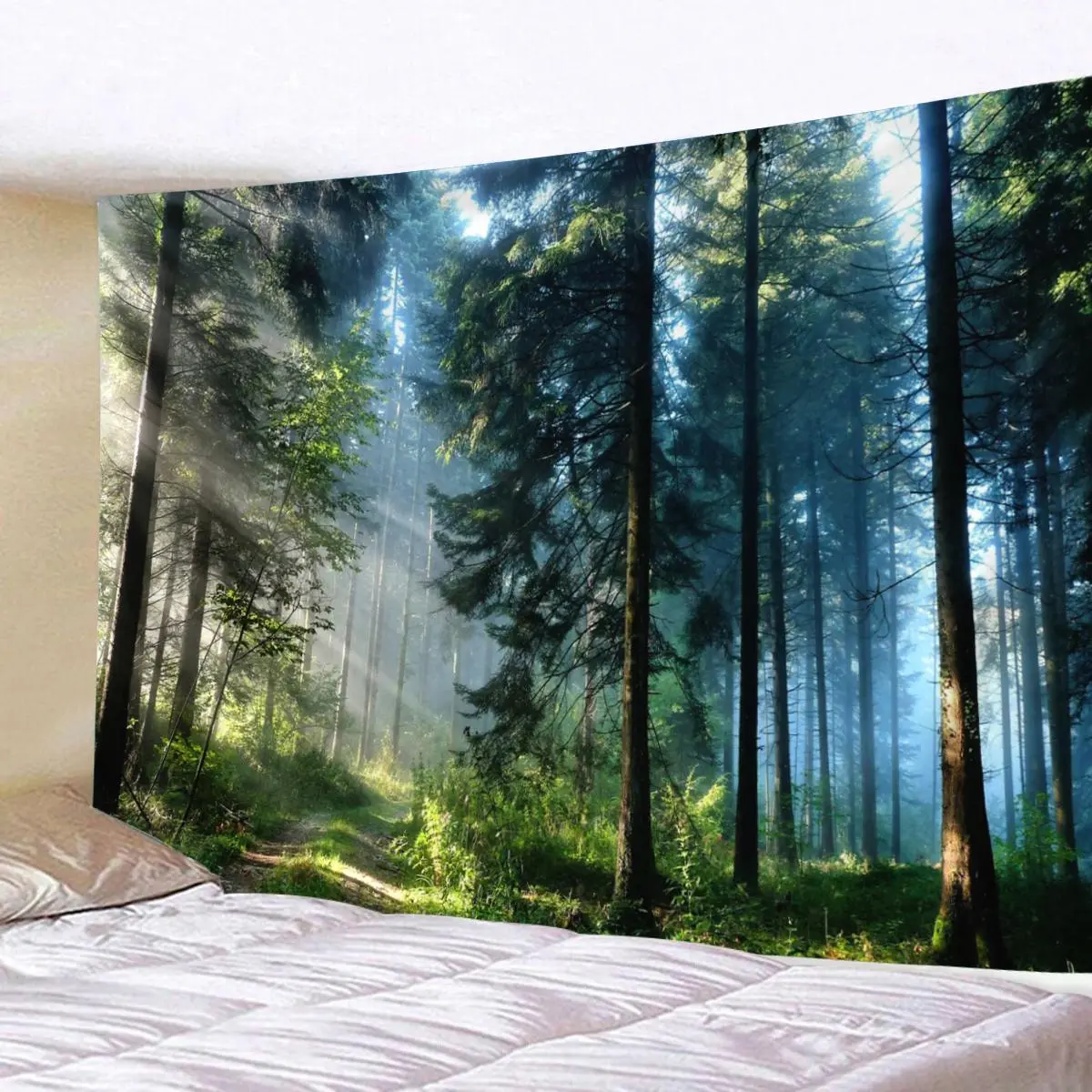 Misty Forest Landscape Pattern Tapestry, Natural Landscape Plant Tree Tapestry, Large Art Wall Hanging, Bedroom and Living Room Aesthetic Art Home Decoration, Durable Decorative Tapestry, Wall Tapestries