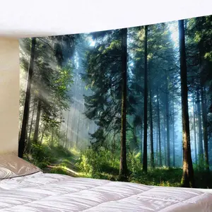 Misty Forest Landscape Pattern Tapestry, Natural Landscape Plant Tree Tapestry, Large Art Wall Hanging, Bedroom and Living Room Aesthetic Art Home Decoration, Durable Decorative Tapestry, Wall Tapestries