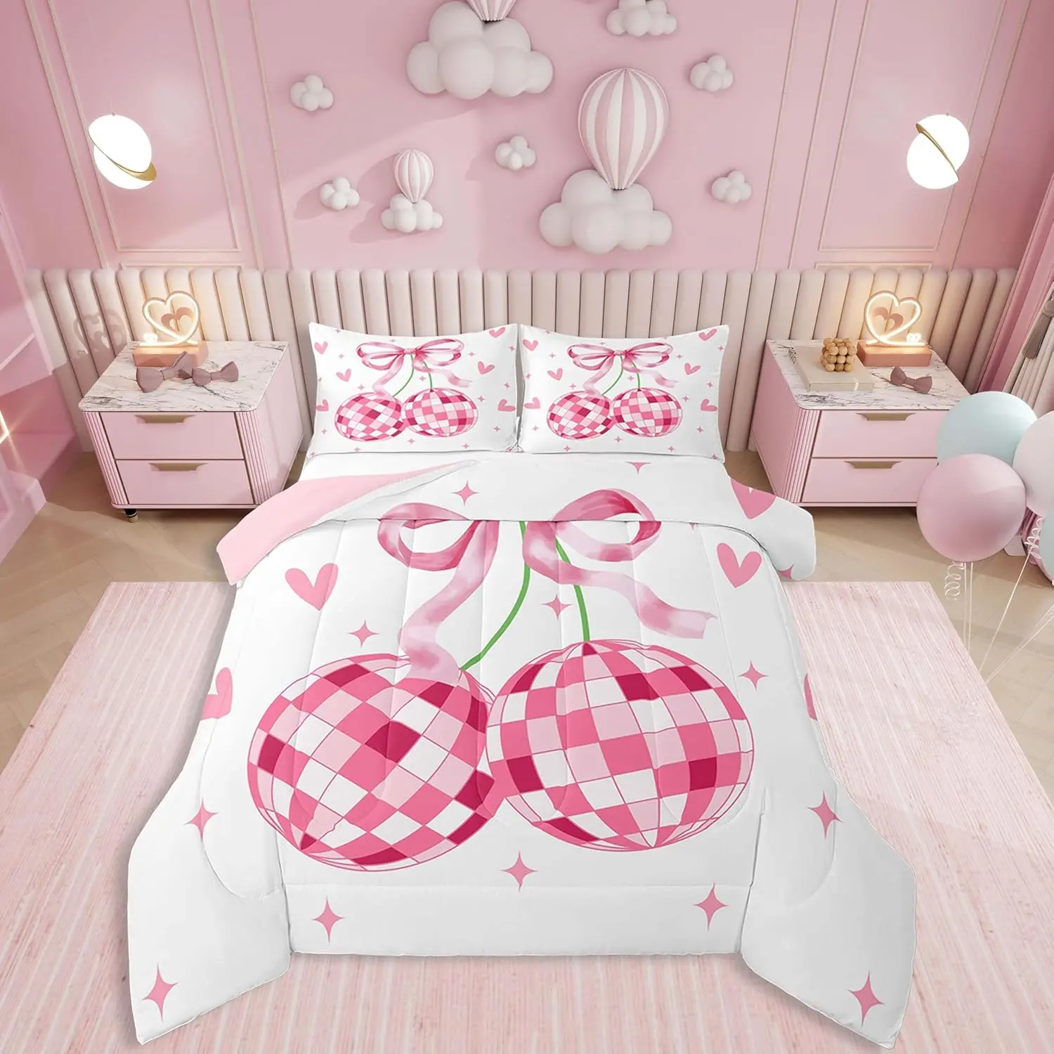 Feelyou Ribbon Bow Comforter Set - Breathable Polyester Fiber Bedding with Western Disco Ball, Cartoon Love Hearts & Kawaii Stars, Multi-Size Bedroom Use for Bow Lovers, Travel-Ready Duvet Insert, Bow Lover