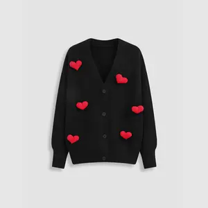 Cider [size 2-10] Knit V-neck 3D Heart Oversized Cardigan