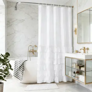 Rustic Country Cottage Lace Shower Curtain, Vintage Fashion Style, Includes 12 Hooks, 72x72 Inches, Perfect for Rustic Bathroom Decor