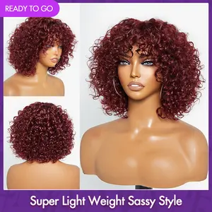Luvme Beginner Friendly Dark Red Water Wave Glueless Minimalist Lace Wig With Bangs