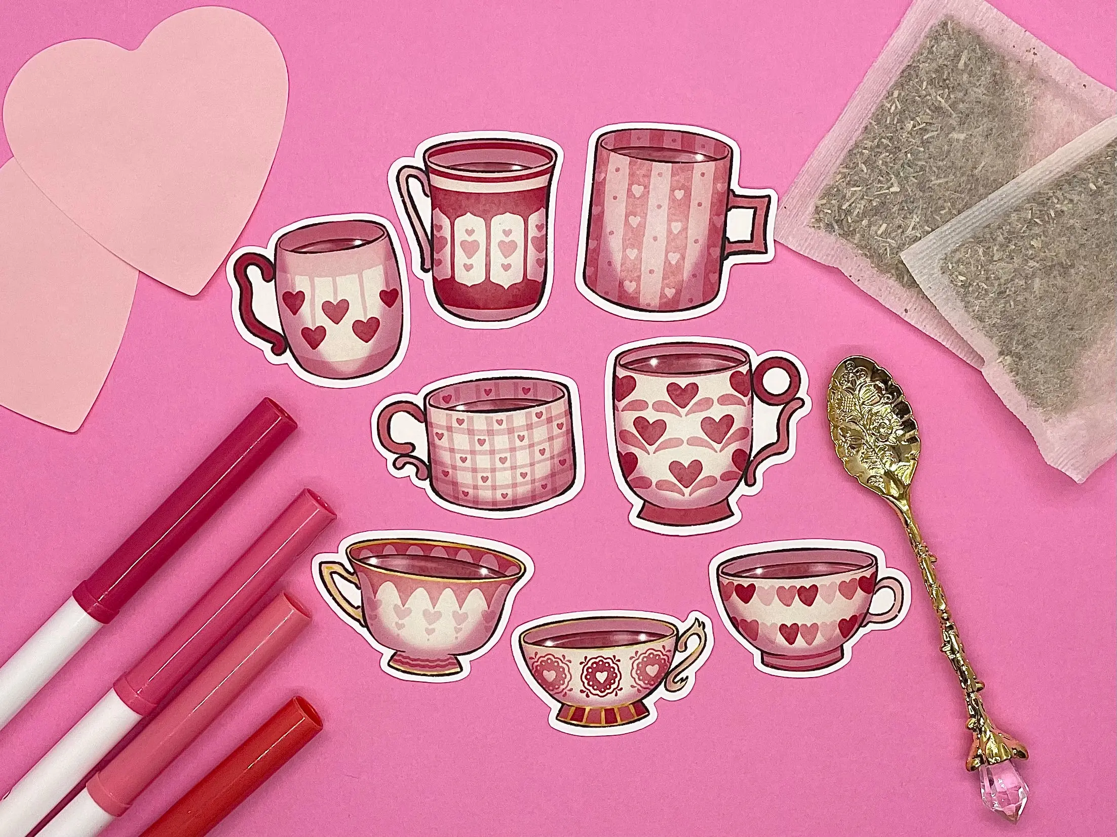 Valentine Themed Cupful of Love Die Cut Sticker Flakes