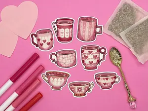 Valentine Themed Cupful of Love Die Cut Sticker Flakes