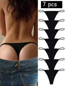 Women's Sexy Low Waist Thong Set, Soft Comfortable Breathable Quick-Dry Underwear, Fitted Style, Basic All Seasons Wear