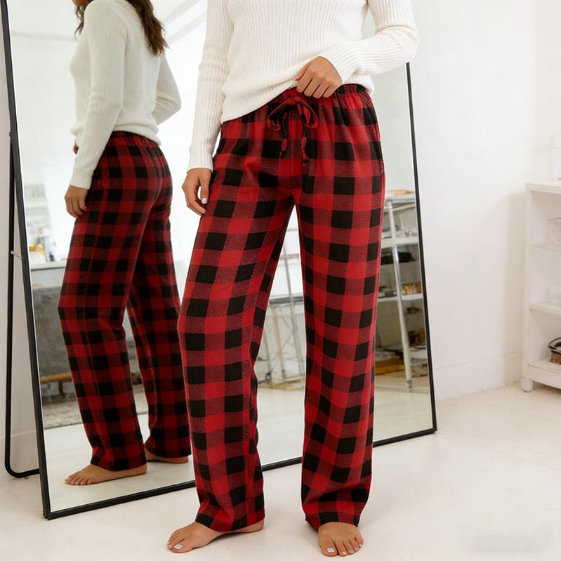 Women's Plaid Print Pocket Drawstring Waist Lounge Pajama Pants Thin Casual Soft Sleep Bottoms, Women Pajamas, Pajama Set