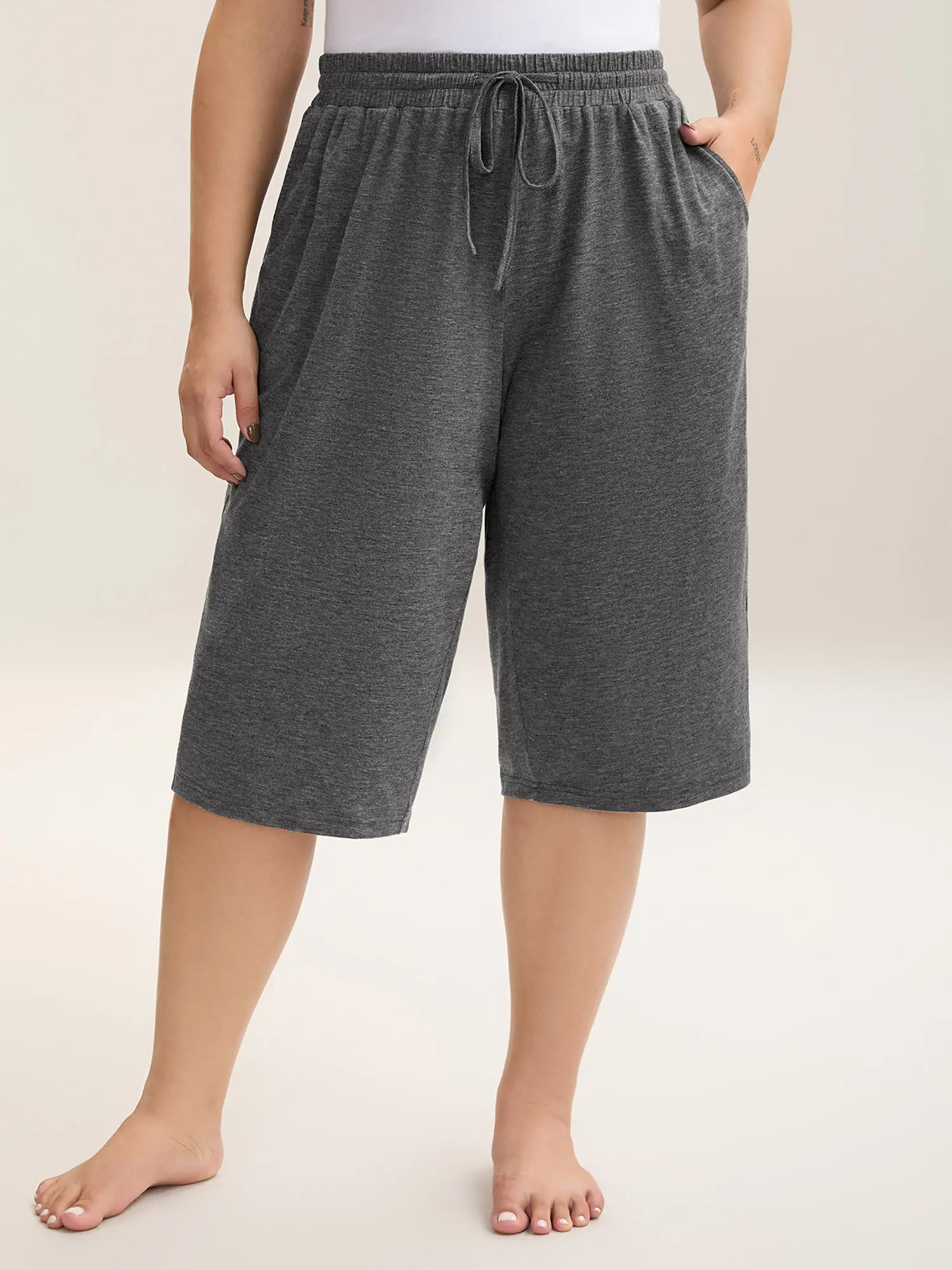 BLOOMCHIC Women's Plus Size Wide-Leg Capri Lounge Baggy Pants - Knit Comfy Bottoms with Pocket, Mixed Color Drawstring, M-6X, 2026 Summer Casual Minimalist Curvy Clothing for Women's Plus Size Apparel,summerwins,Spotlight,Summer wins,Deals for you days