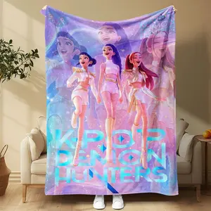 K-Pop Demon Hunters Soft Flannel Blanket, Stylish Idol Character Design Throw, All-Season Blanket for Bedroom Sofa Decor & Ideal Fan Gift