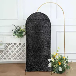 5ft Black Shimmer Tinsel Spandex Chiara Backdrop Stand Cover For Fitted Round Top Wedding Arch