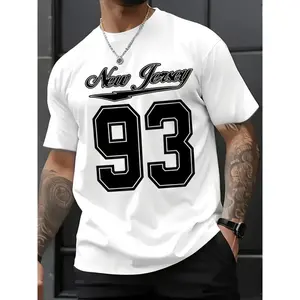 [93 Pattern Printed Casual T-Shirt] New Jersey 93 Pattern Printed Men's Casual T-Shirt - Crew Neck, Short Sleeve, Machine Washable - Summer, Perfect Choice for Sports and Leisure - Men's Cotton Short Sleeve T-Shirt 180g