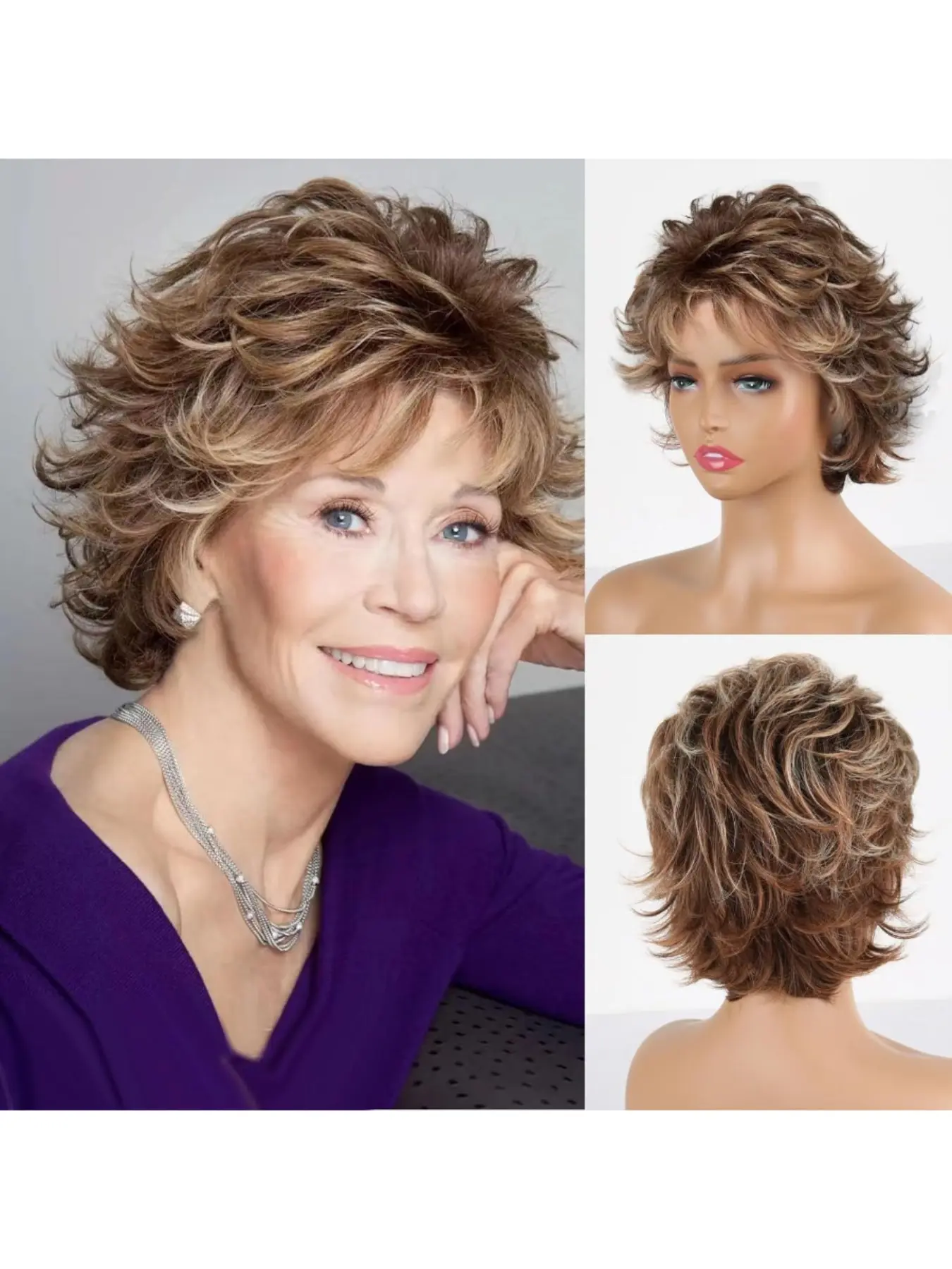Short Bob Wig with Bangs, Synthetic Hair Wigs, Natural Highlight, Easy to Style, Perfect for Daily Wear and Parties, Ideal Gift for Women