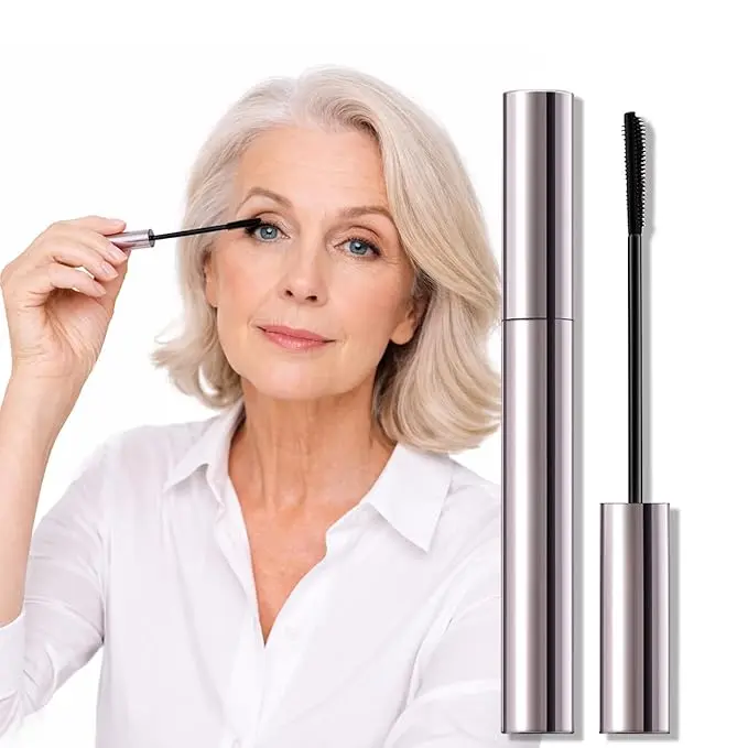 Tubing Mascara for Older Women 60 Plus, Lengthening & Volumizing for Thinning Lashes - Smudge-Proof, Flake-Free Black - Slim Micro-Brush for Hooded Eyes & Warm Water Removal