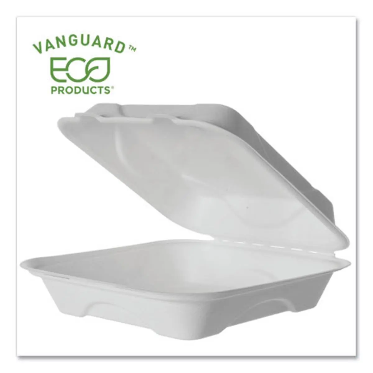Eco-Products EPHC91NFA Vanguard Sugarcane Fiber Recycled Disposable Kitchen Clamshell Container, White, Microwave-Safe, 9x9x3 in, for Hot & Cold Food