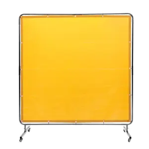 【fathersdaygift】VEVOR Welding Screen with Frame, 6' x 6' Welding Curtain Screen, Flame-Resistant Vinyl Welding Protection Screen on 4 Swivel Wheel (2 Lockable), Moveable & Professional for Workshop/Industrial, Yellow