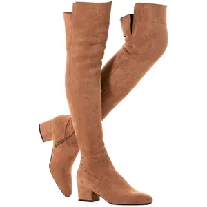 Women Over the Knee Boots Thigh High Suede Black Block Low 2 Inch Heel Chunky Above Knee Winter Pointed toe