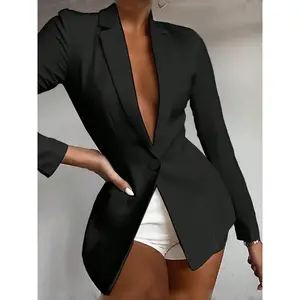 Elegant women’s new slim-fit long-sleeve patch-detail blazer; fashionable women’s sports jacket; stylish jacket; perfect for office and casual wear; women’s apparel
