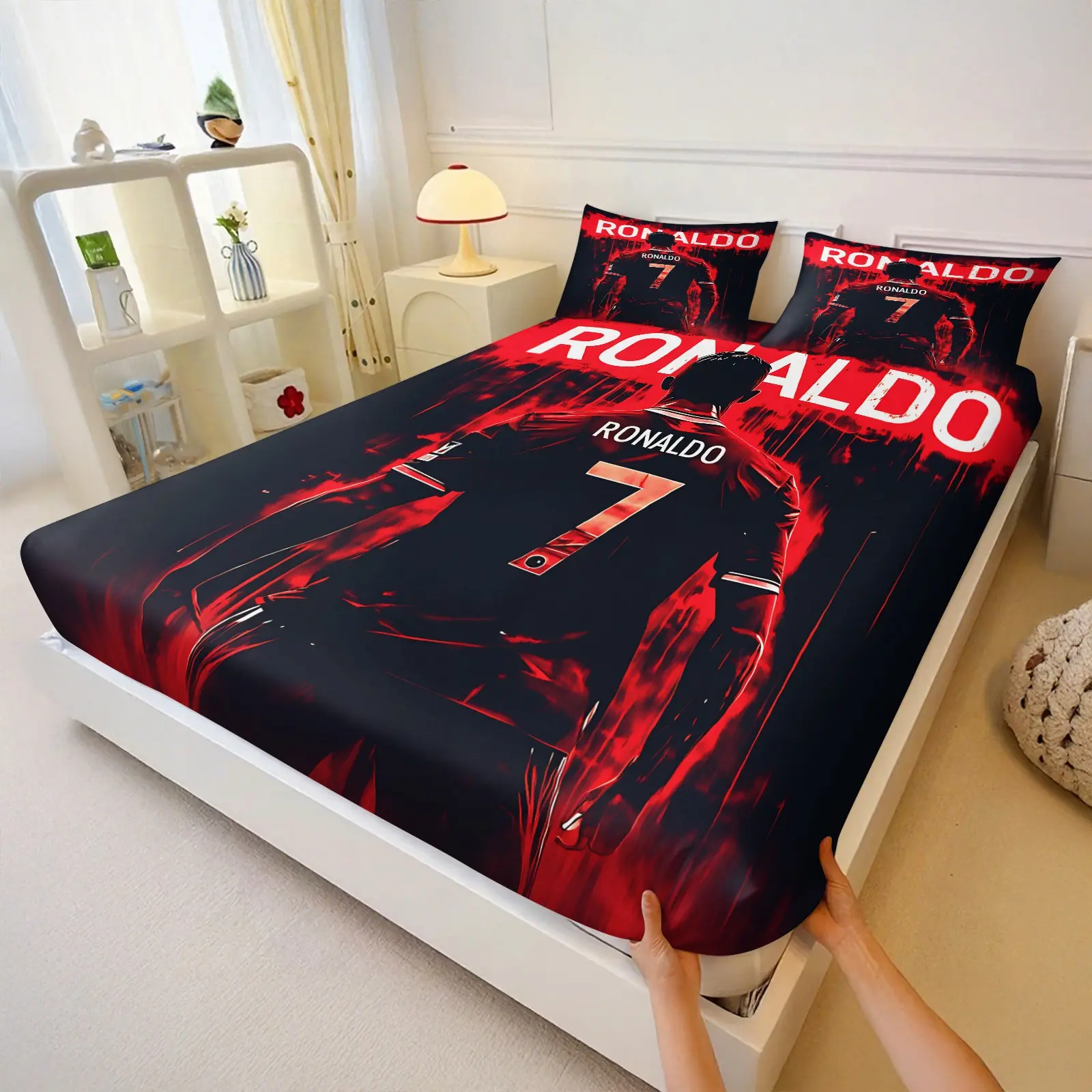 Soccer Star Themed Bed Sheet 3pcs Set, Comfortable and Durable Microfiber Bedspreads, Microfiber Bed Sheets, Decorative Bedsheet Sets, Comfy Bedding, Bed Stuff, Ideal for Bedroom & Guest Room Decoration