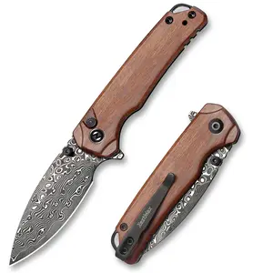 ZestMax Folding Pocket Knife for EDC, 2.99" Damascus Blade Guibourtia Wood Handle Small Sharp Portable Multi-Function Tool Camping Knife with Clip for Men Women Gift Mini 3080WB (Brown)
