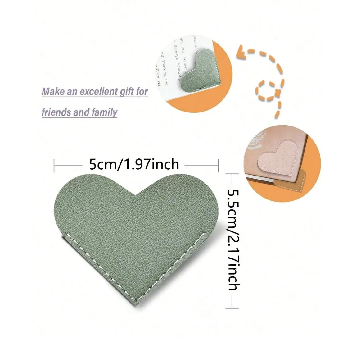 Cute Heart-Shaped Corner Book Accessory Stationery Bundle, 6-Piece Office Supplies Kit with Random Cute Bookmarks, Adhesive Gift Markers, Alphabet Stickers, Booklet Stamps - Gifts for Women, Children, All Seasons Personalization