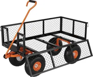 Heavy Duty Steel Garden Wagon Cart 900lb Capacity with Removable Sides 10in Tires for Yard Lawn Farm Warehouse