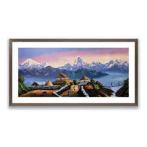 Mountain Village Sunrise with Suspension Bridge – Panoramic