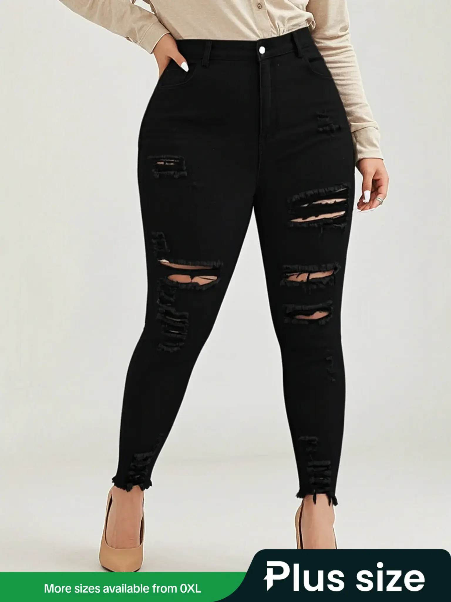 High Waist Ripped Denim Jeans, Stretchy Plus Size Skinny Fit Pants, Casual Fashion for Women, Comfortable Daily Wear, Womenswear, Everyday