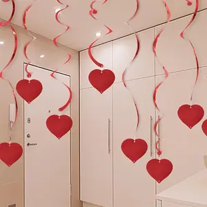 Heart-Shaped Spiral Hanging Ornament, 6 Counts/set Decorative Hanging Swirl Streamers, Party Decoration Supplies, Party Accessory, Party Decoration Banner for Weddings, Birthdays & Festivals, Valentine's Day Gift Idea, Home Decor, Ornaments