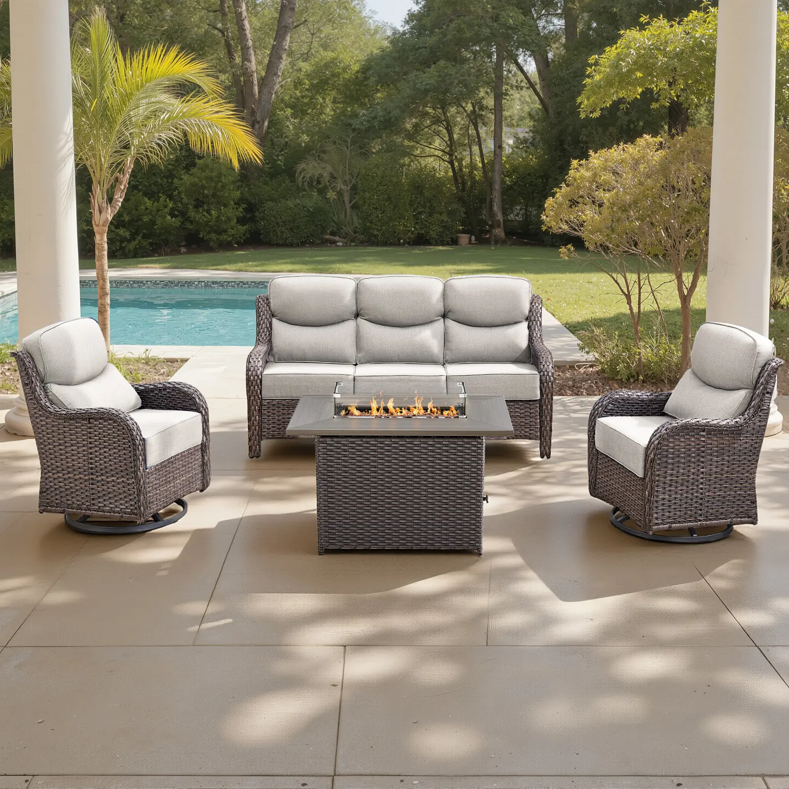 Brown Wicker / Beige Cushion