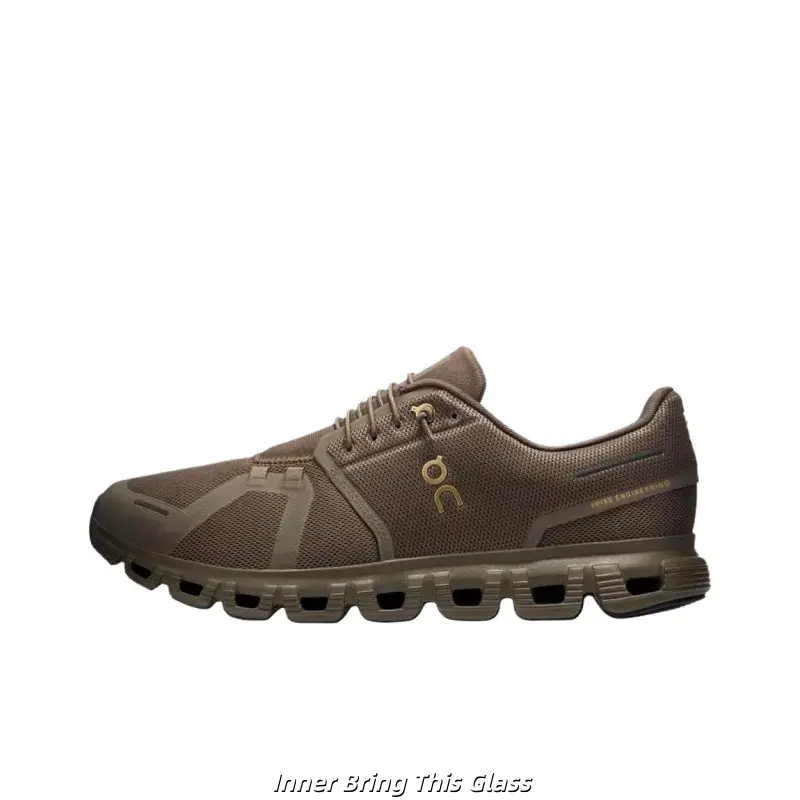 Brand New Sealed with Original Shoe Box Unisex Dark Brown Mesh Running Sneakers Gold Line Logo Printed Block Segmented Hollow Cushion Sole Burgundy Lining Non Slip Athletic Walking Gym Daily Sports Trainers