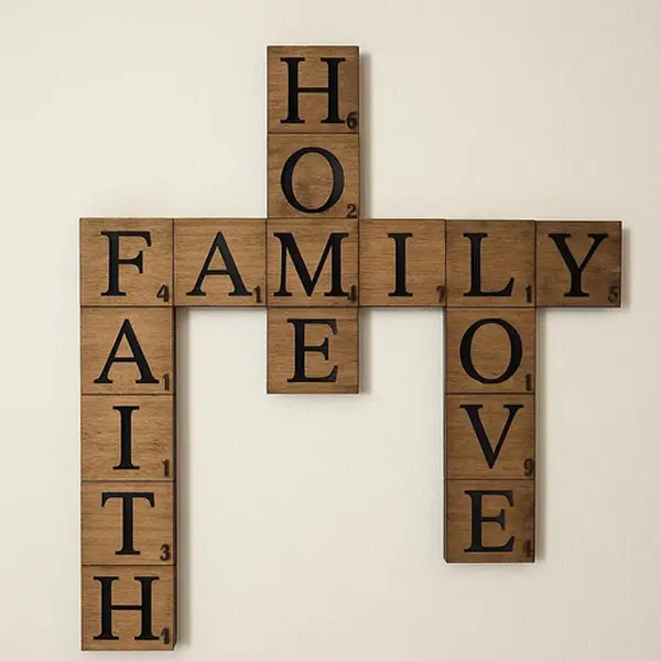 YESUS Personalized Wooden Family Scrabble Name Blocks Wall Art Set - Handmade Rustic Elegant Hanging Plaque, Precision-Engraved Wood, Artistic Paint Accents, Wooden Tiles, Easy Install, Custom Wedding Anniversary Mother's Day Home Decor Gift, Family Names