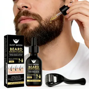 EAST MOON Beard Care Kit, 2 Bottles Beard Serum with 2 Derma Rollers, Nourishing Beard Oil with Biotin & Rosemary, Strengthens & Conditions Facial Hair for Men