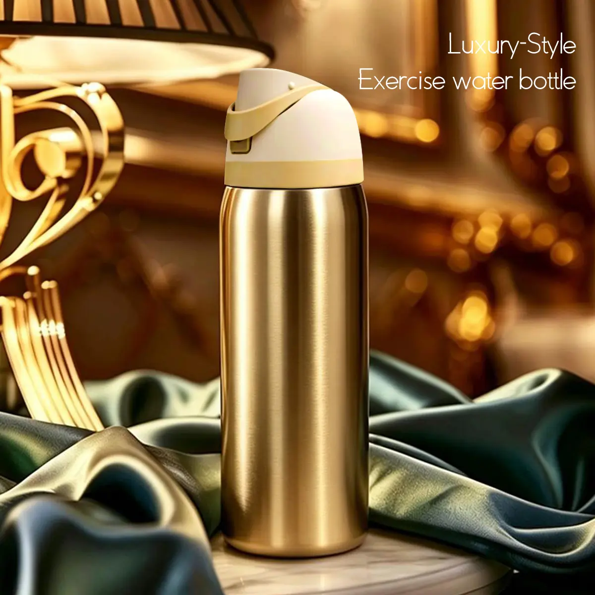 Ow(Metallic Gold-Absolute Sleigh)32 Ounces / 945 MLAbsolute Sleigh Double-Layer Vacuum Insulated Portable Drinking Cup - Cold-Resistant Stainless Steel Water Bottle with Straw, Comes with Handle and Spout, Suitable for Exercise Use, Must-Have for Travel