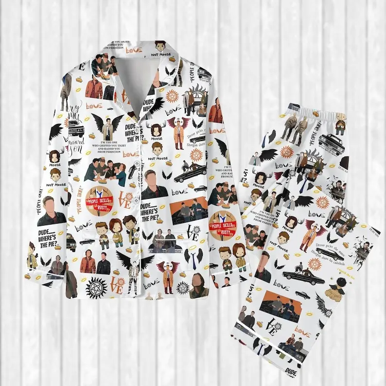 Supernatural PJS, Sam And Dean Winchester Satin Pajamas, Supernatural Merch (Long)