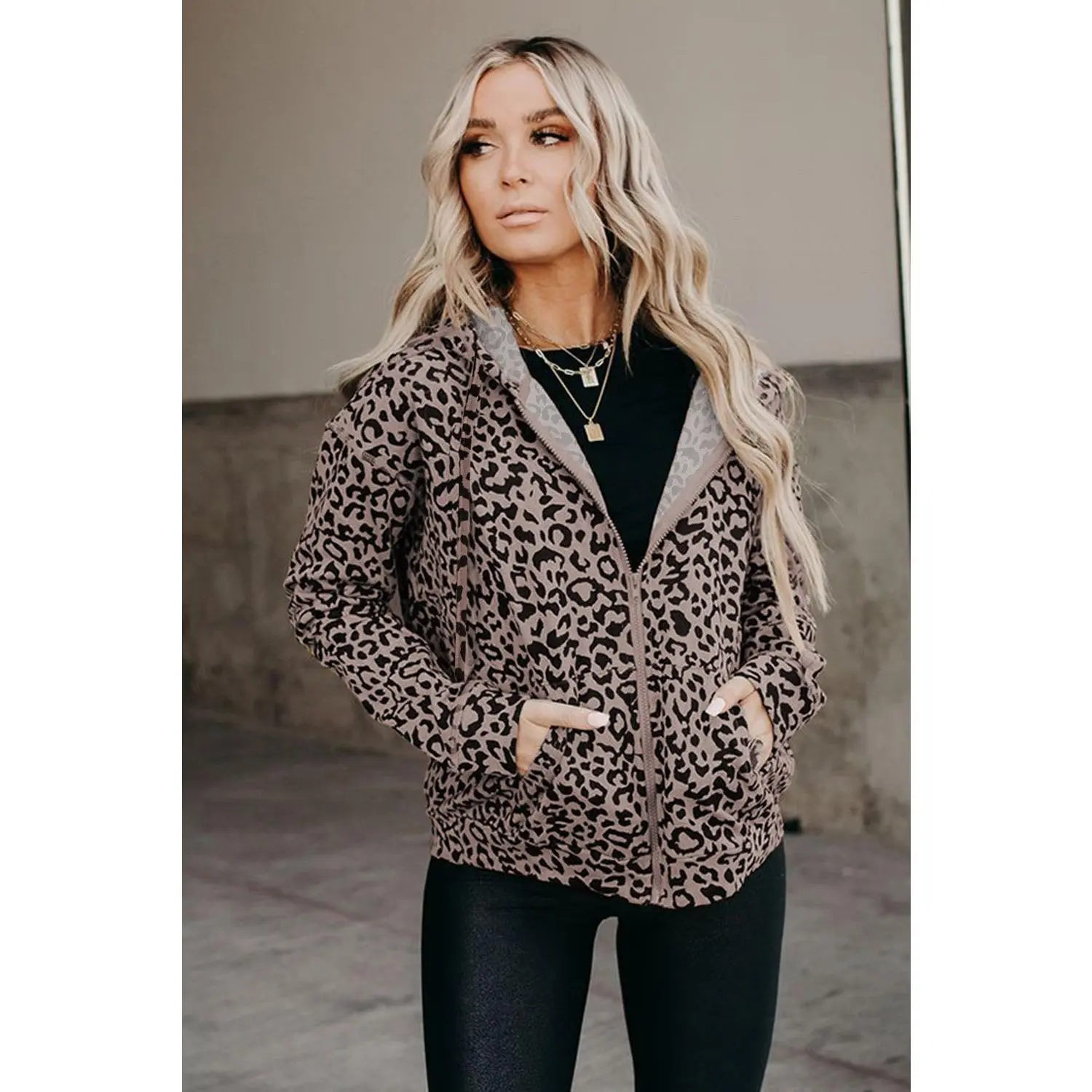 Leopard Hoodie Zip Up Jacket
