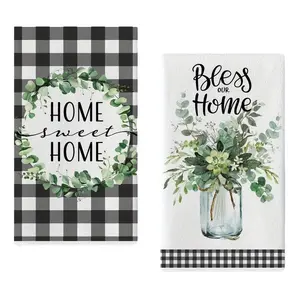 2-piece green kitchen towel set, strong water-absorbing hand towel, baking and cooking cloth, size 40*60cm, spring-themed water-absorbing soft tea towel, quick-drying dish cloth, cleaning supplies, kitchen decorative towel, Absorbent