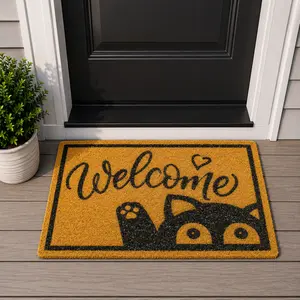 Simply Home Pet-Themed Welcome Mat 16x24 Inch – Yellow/Mustard Non-Slip Decorative Doormat for Indoor & Outdoor Entryway Use
