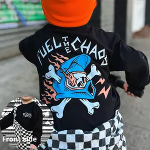 Youth & Adult Fuel The Chaos Graphic T-Shirt, Cool Kids Streetwear Outfit, Cartoon Skull Flame Edgy Skate Style Trendy Graphic Tee, Motocross clothing, Streetstyle T-shirt, Moto Club lover Tee, Racing clothing, Matching family