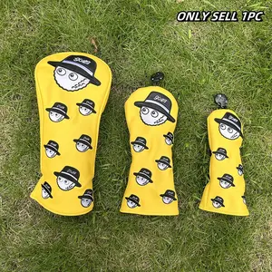 Fashionable Cartoon Fisherman Hat Pattern Golf Club Head Covers, Golf Accessories, Dustproof & Durable Protection for Outdoor Enthusiasts