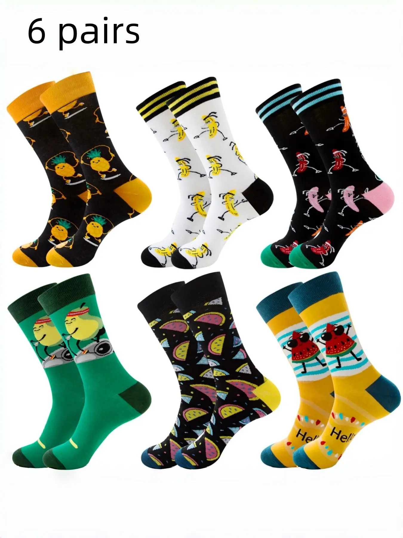 6 Pairs Creative Funny Men's Socks, Comfortable Mid-Calf Breathable Socks, Fun Gift for Women, Fall Fashion Accessory